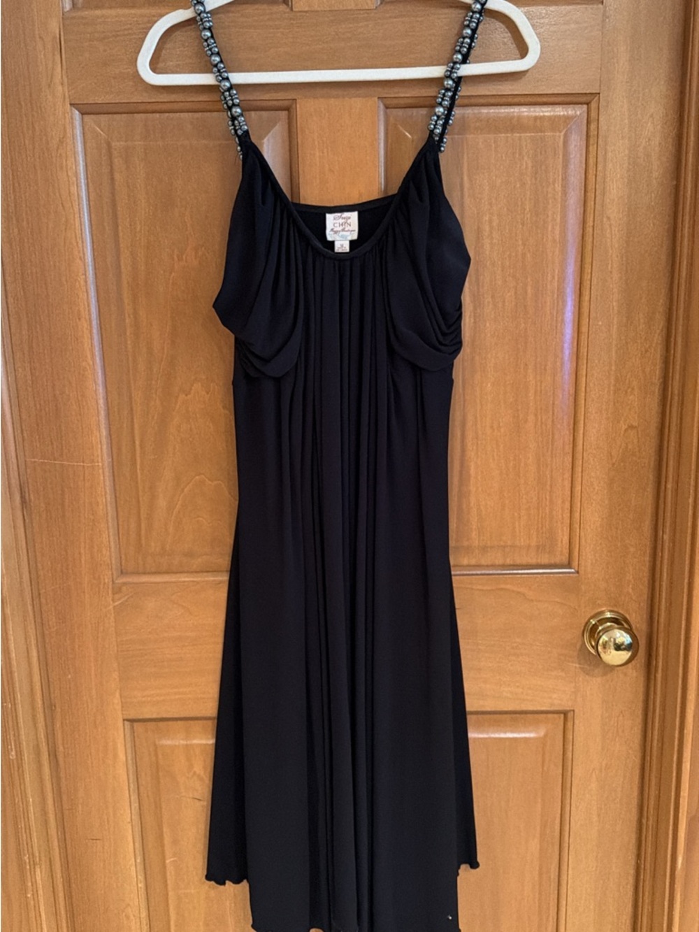 Suzi Chin Black Midi Dress with Beaded Straps